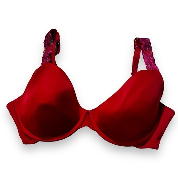 Natori Underwire Bra Lined Soft Cups  Lace straps Red Size 34DD/E - Picture 1 of 7